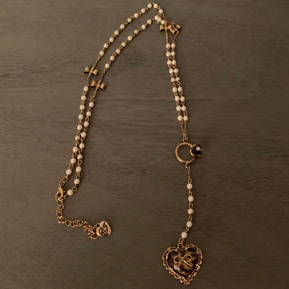 Betsey Johnson Leopard Heart Drop Necklace